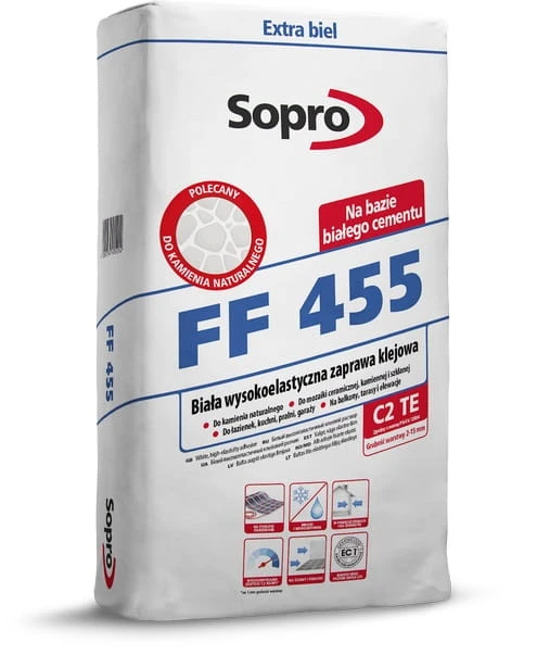 SOPRO FF 455 Biała, wysokoelastyczna zaprawa klejowa 25 kg